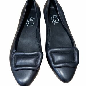 AGL Women's Elegant Black Leather Loafers